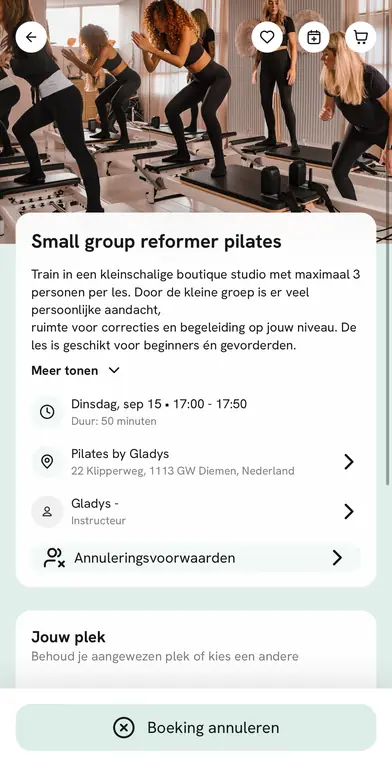 Boeking annuleren in de bsport-app